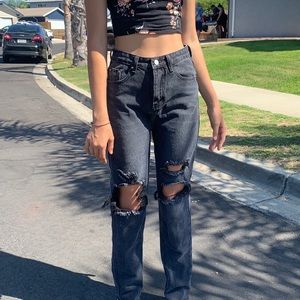 high rised ripped mom jeans